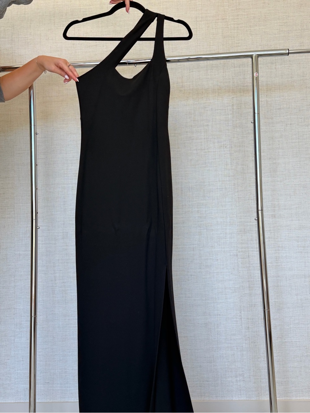 Rangel Black Asymmetric One-Shoulder Maxi Dress